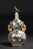 A CLOISONNE ENAMEL GOURD BOTTLE WITH LID