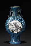A ROBIN'S EGG BLUE GRISAILLE 'LANDSCAPE' VASE