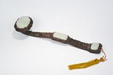A HARDWOOD WHITE JADE EMBELLISHED RUYI SCEPTER