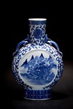 A BLUE AND WHITE 'LANDSCAPE' MOON FLASK VASES