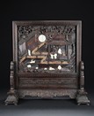 A LARGE ZITAN WHITE JADE INLAID 'GARDEN' TABLE SCREEN