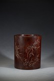 A ZITAN 'BAMBOO AND INSCRIPTION' BRUSHPOT