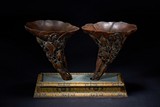 A PAIR OF AGARWOOD LIBATION CUPS 