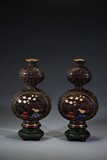 A PAIR OF ZITAN DOUBLE GOURD INCENSE BURNERS