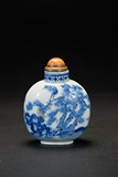 A BLUE AND WHITE ' PINE TREE AND CRANE' SNUFF BOTTLE
