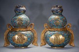 A PAIR OF CLOISONNÉ ENAMEL DOUBLE GOURD WALL VASES
