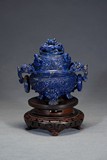 A LAPIS LAZULI CARVED 'MYTHICAL BEAST' CENSER