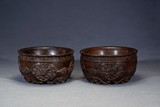 A PAIR OF AGARWOOD 'AUSPICIOUS EMBLEM' BOWLS