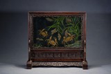 A ROSEWOOD JADE EMBELLISHED 'CRAB' TABLE SCREEN