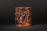 A BAMBOO CARVED 'FIGURES' BRUSHPOT