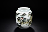 A FAMILLE ROSE LANDSCAPE JAR
