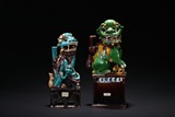 TWO SMALL SANCAI PORCELAIN LIONS