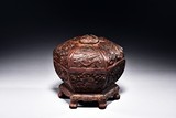 A HEXAGONAL WOOD CARVED COVERED BOX