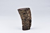 A HORN CARVED BRUSHPOT