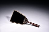 A HARDWOOD HANDLE MIRROR WITH PAINTING DECORATION