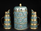 CLOISONNE ENAMEL LIDDED BOX AND TIBETAN-STYLE EWERS