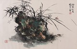 LI XIONGCAI: COLOR AND INK ON PAPER 'ORCHIDS' PAINTING