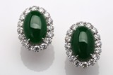A PAIR OF IMPERIAL GREEN JADEITE DIAMOND EARRINGS