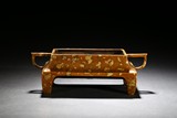 A GOLD-SPLASHED BRONZE RECTANGULAR CENSER