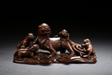 AN AGARWOOD CARVED 'FIVE CHILONG' BRUSHREST