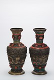 A PAIR OF BRONZE 'DRAGON' GEMS-INLAID VASES