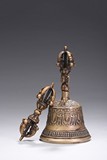 A BRONZE TIBETAN RITUAL BELL AND VAJRA