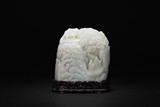 A WHITE JADE 'FIGURES AND LANDSCAPE' BOULDER