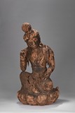 A LARGE WOOD CARVED FIGURE OF BODHISATTVA