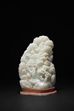 A WHITE JADE CARVED 'ELDER AND PALACE' BOULDER