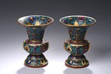 A PAIR OF GILT-BRONZE CLOISONNE ENAMEL BUDDHIST VASES