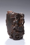 AN AGARWOOD CARVED CHILONG VASE 