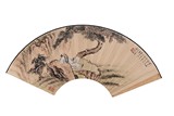 FENG CHAORAN/BAI JIAO: COLOR AND INK ON PAPER FAN PAINTING