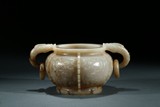 A WHITE JADE CARVED 'TAOTIE' CENSER 