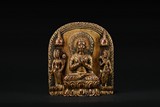A GILT-BRONZE BODHISATTVA WITH TWO ATTENDANTS 