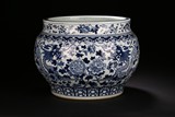 A WHITE AND BLUE 'DRAGON AND FLOWER' WATER VESSEL