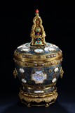 A LARGE CLOISONNE ENAMEL BUTTER-TEA JAR WITH COVER 