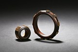 A SET OF AGARWOOD BANGLE AND ARCHER'S RING