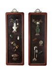 A PAIR OF GEMS INLAID CINNABAR FRAME PANELS