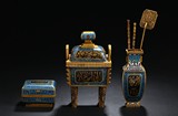 A SET OF THREE CLOISONNE ENAMEL GILT BRONZE CENSERS