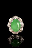 A 18K PLATINUM JADEITE JADE DIAMOND RING