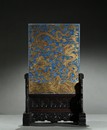 A LAPIS LAZULI 'DRAGON AND POEM' TABLE SCREEN