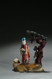 A PAINTED SHOUSHAN CARVED FIGURAL GROUP