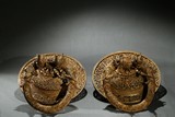 GILT-BRONZE TIBETAN MONASTERY DOOR KNOCKERS PAIR
