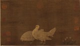 ANONYMOUS: COLOR AND INK ON SILK 'PIGEONS' PAINTING
