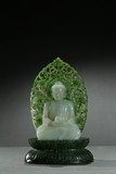 A WHITE JADE AMITABHA W/ SPINACH GREEN JADE BACK SPLAT