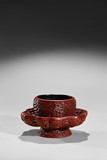 A CINNABAR LACQUER BOWL 'PHOENIX' STAND