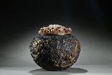 A PARCEL-GILT BRONZE 'DRAGON' ALMS BOWL AND JADE COVER