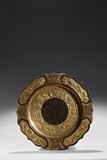 A RARE PARCEL-GILT BRONZE 'FOLIATE AND BIRDS' DISH
