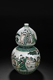 A DOUCAI GLAZED FIGURES DOUBLE GOURD VASE