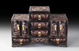 A CARVED ZITAN COMBINATION BOX